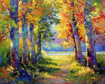 Landscapes Painting - Original woods wall decor autumn scenery trees painting landscape